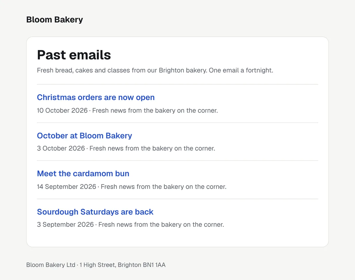 A public page of past emails