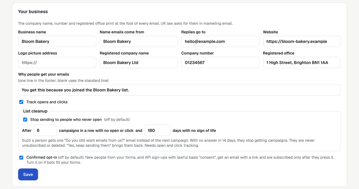 Settings with list cleanup and confirmed opt-in switched on