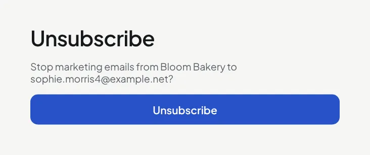 The unsubscribe page with one Unsubscribe button